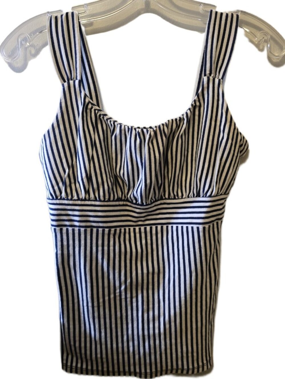 Navy White Striped Babydoll Tank Top Nautical Beach Coastal Chic Classic Preppy